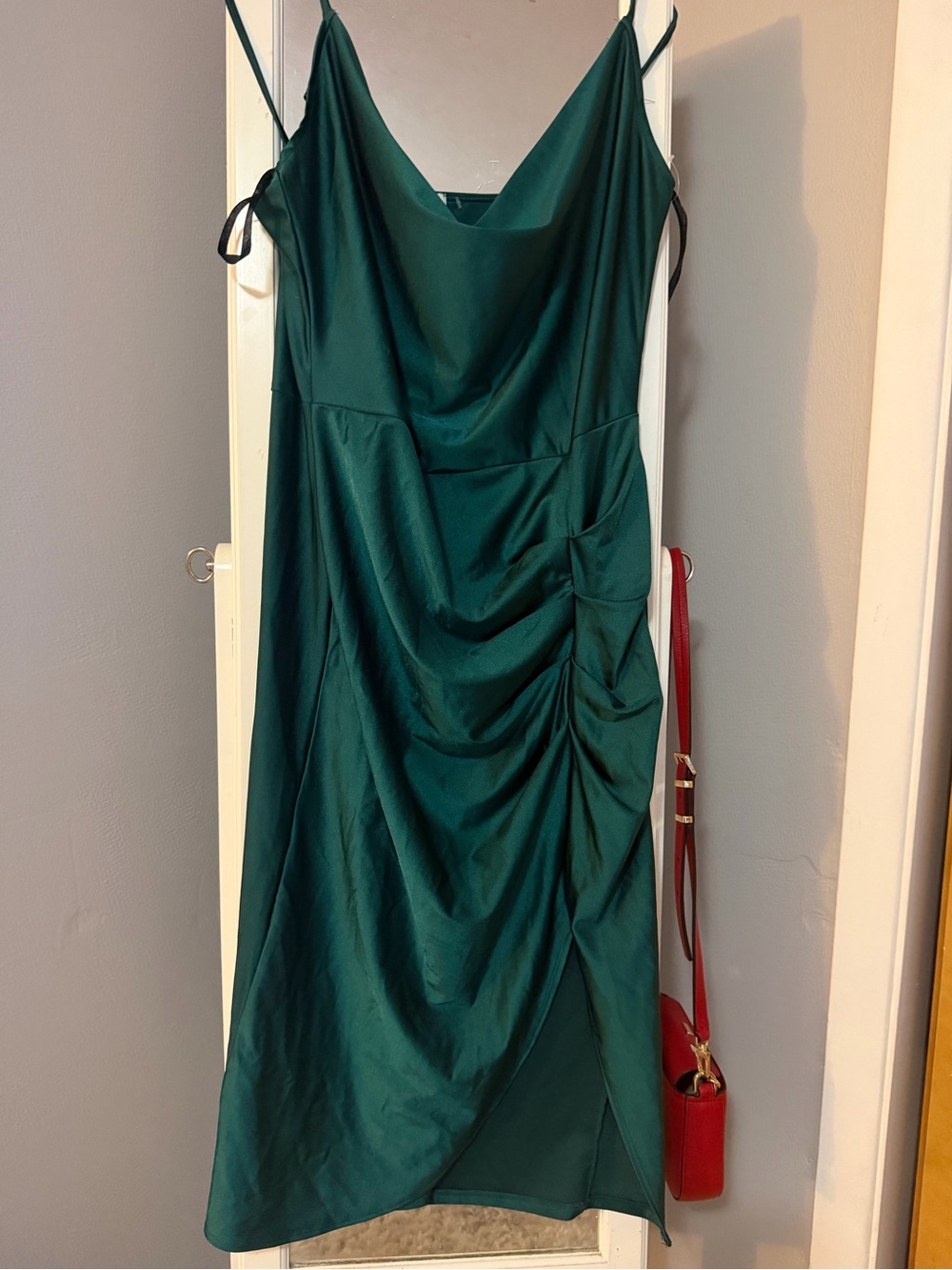 Green Cowl Neck Midi Dress with Side Ruching